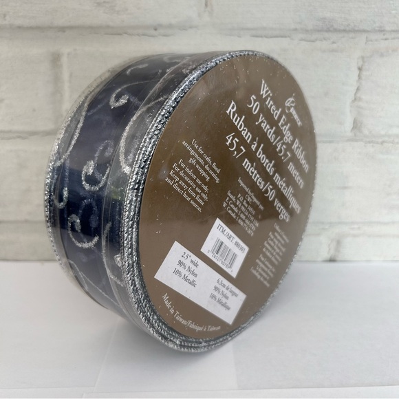 New Berwick  Wire Edged  Blue w/Silver Sparkles Ribbon Roll 50 yards 2.5” W - Picture 9 of 9